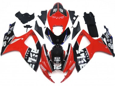 06-07 Logotipos Rojos & Negros Personalizados Suzuki GSXR 600-750 Carenados Moto