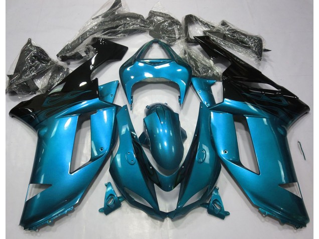 07-08 Azul Claro Brillante & Negro Kawasaki ZX6R Carenados Moto