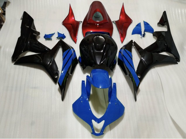 07-08 Detalles En Negro Brillante Azul & Rojo Honda CBR600RR Carenados Moto