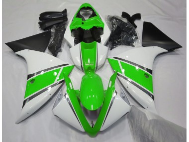 09-11 Blanco Brillante & Verde Yamaha R1 Carenados Moto